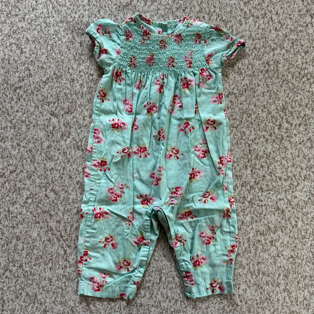 Gymboree Y2K Aqua and Pink Floral Smocked Jumpsuit